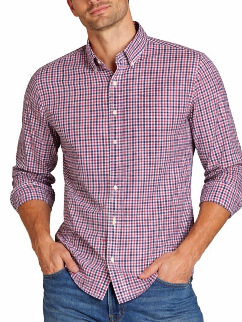 GAP button down button up dress shirt plaid slim fit red/gray NEW XL Slim fit